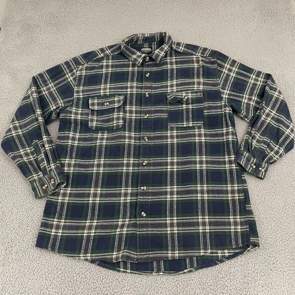 VTG Sandy River Flannel Shirt Men 3XLT‎ Navy Plaid Outdoor Heavy Button Front